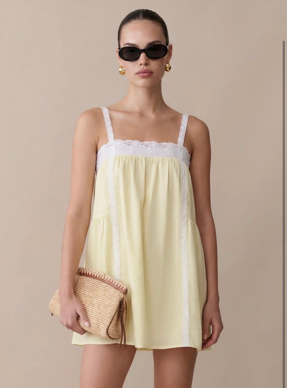 kourt Florence Cotton Dress Butter Lace Trim Babydoll Mini Dress Size M